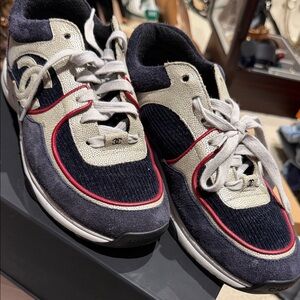 CHANEL Men's Navy, Cream, and Red Sneakers